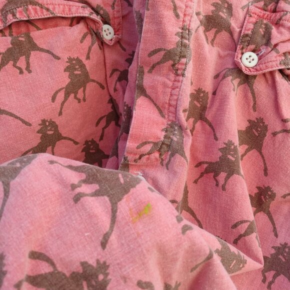 Vintage 80s Pink Cowboy Print Shirt 48" Chest Large Cotton Chambray - Picture 4 of 10
